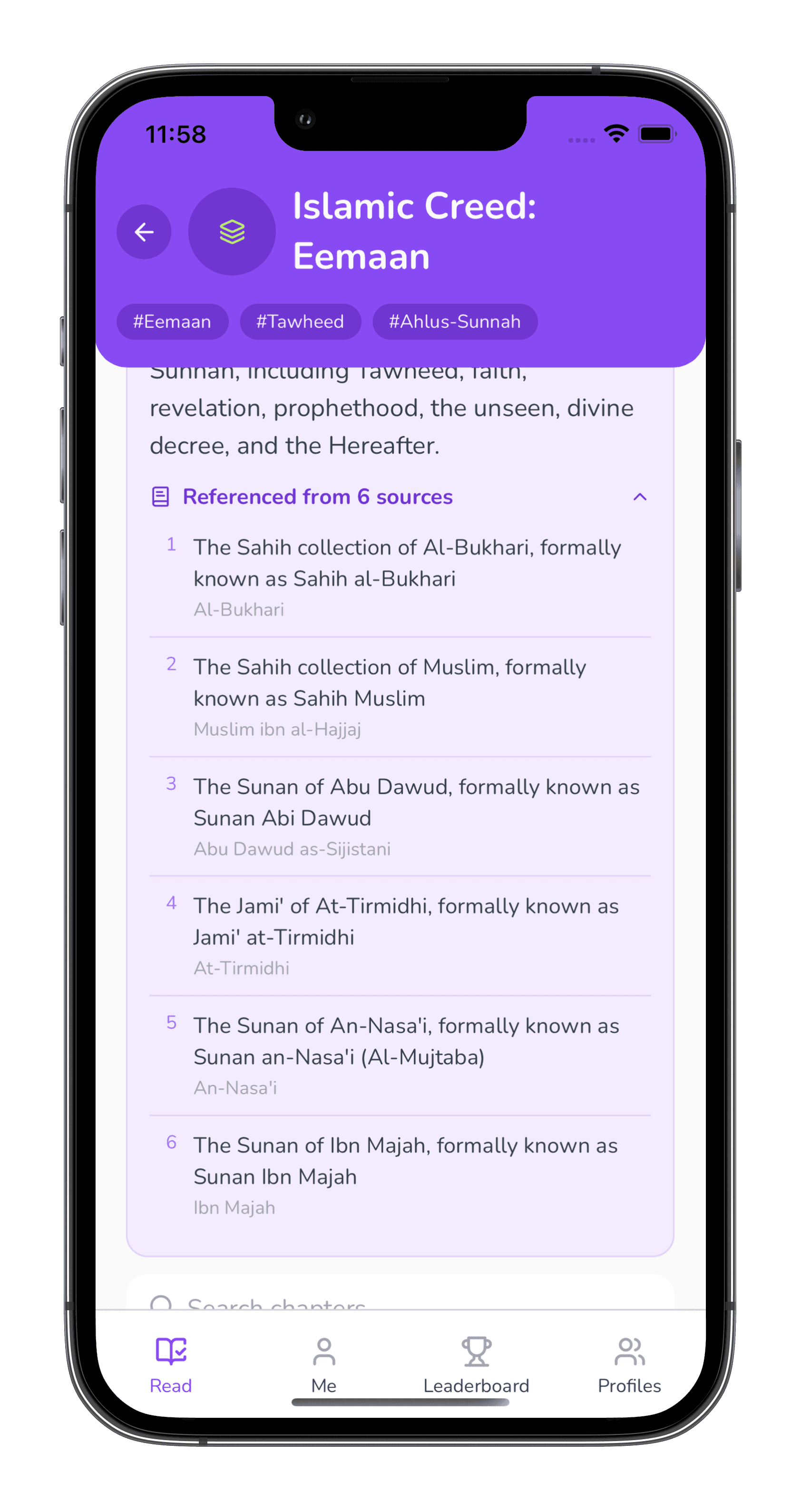Every chapter names its classical sources