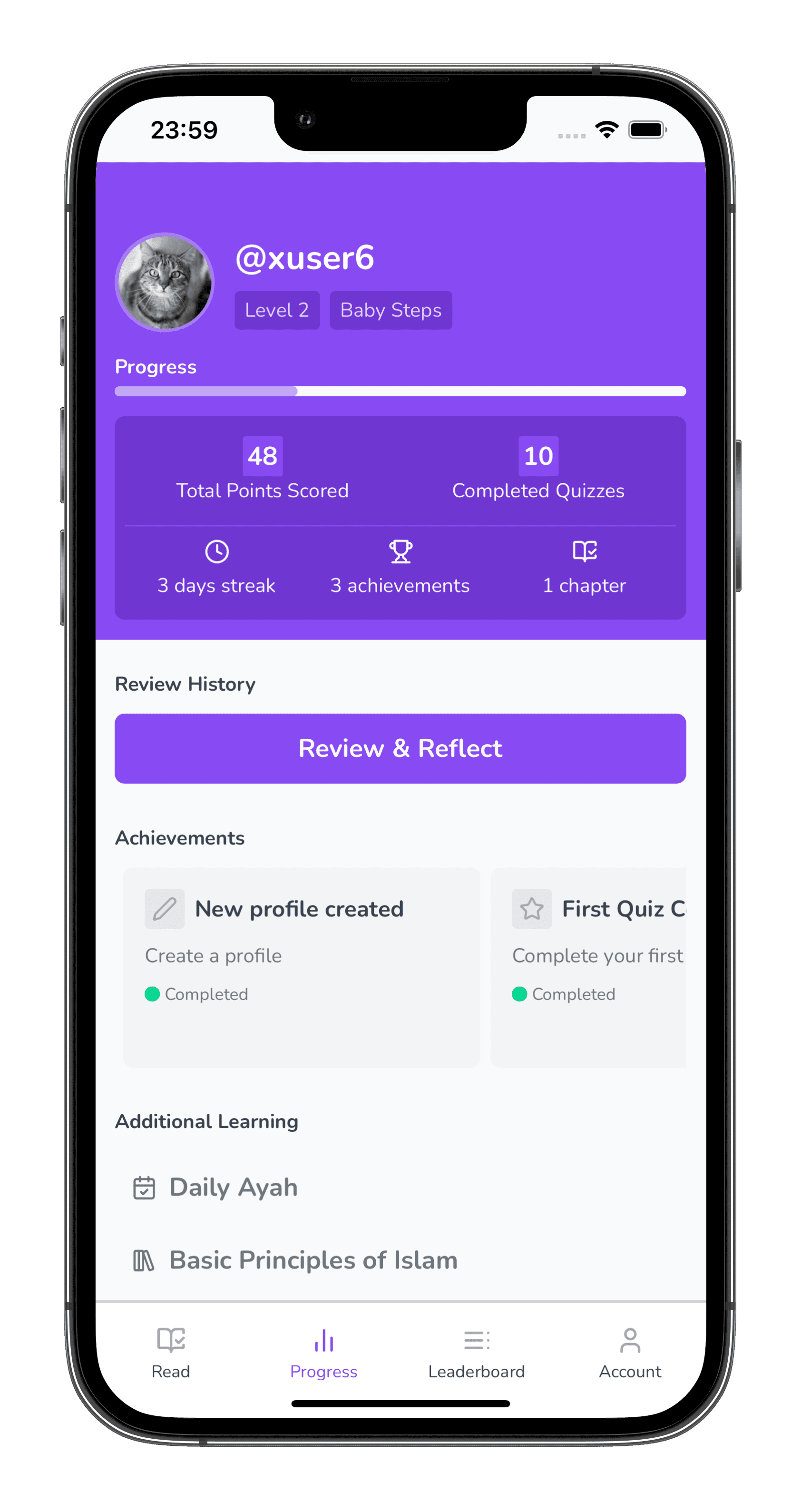 The Bookworm app showing a child's reading dashboard